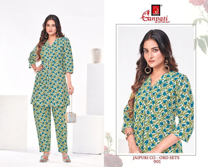 Jaipuri Vol 9 By Ganpati Cotton Printed Cord Set Ladies Top With Pants Wholesalers In Delhi